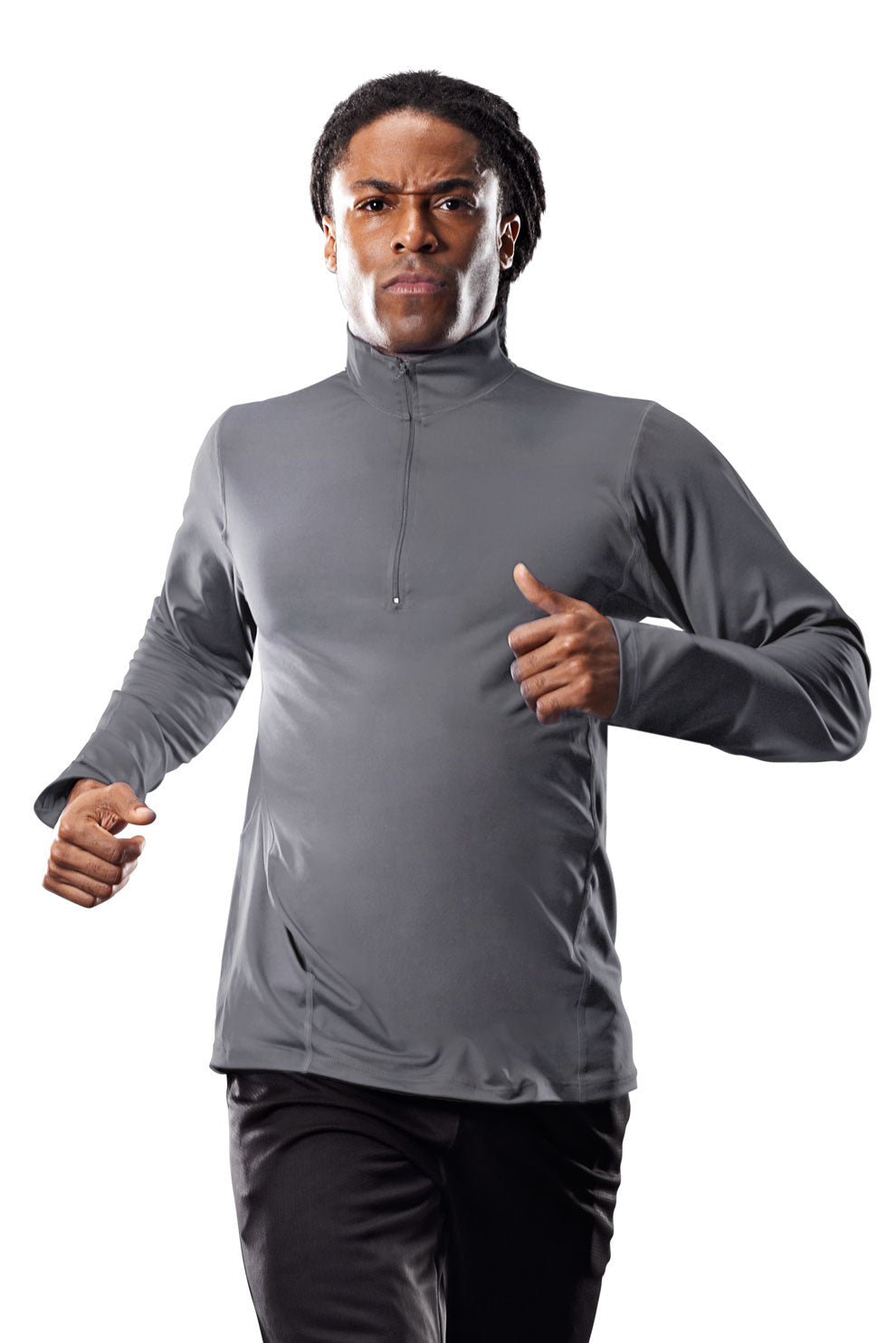 Male Model wearing the Men's Quarter Zip Pullover Training Top in the color charcoal #color_charcoal