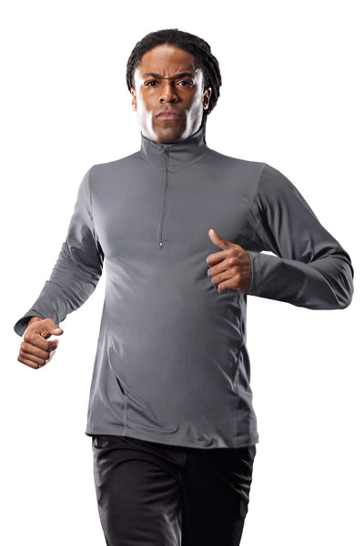 Male Model wearing the Men's Quarter Zip Pullover Training Top in the color charcoal #color_charcoal