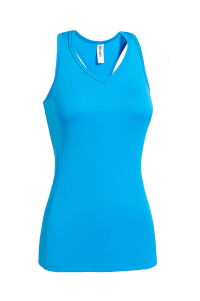 Expert Apparel Retail Women's Pk Max Run Tech Racerback Tank Made in USA safety blue#color_safety-blue