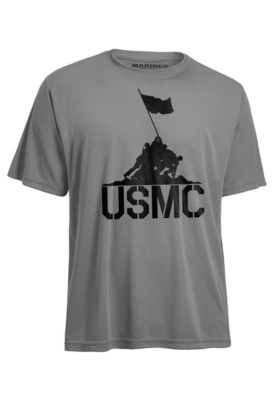 Expert Apparel Made in USA men's Marines Flag Raising Performance shift for fitness and workouts steel#color_steel