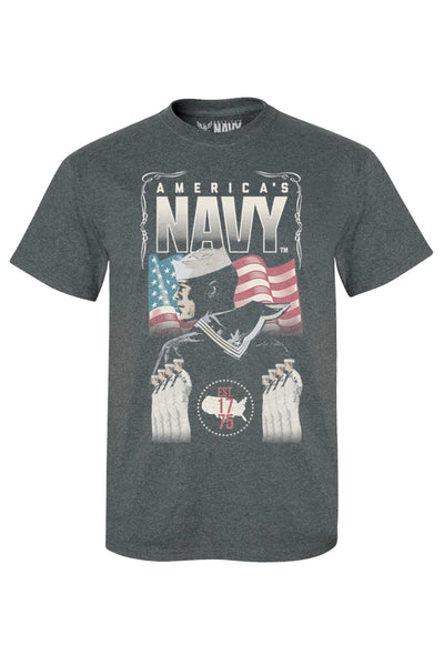 Expert Apparel Made in USA men's cotton america's navy vintage graphic tee in charcoal gray#color-charcoal