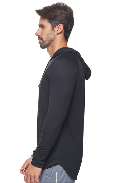 Expert Apparel Men's Hoodie Shirt Siro Soft Performance Active Lifestyle Top Made in USA in Black Image 2#color_black