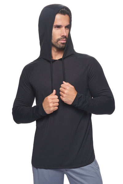 Expert Apparel Men's Hoodie Shirt Siro Soft Performance Active Lifestyle Top Made in USA in Black Image 3#color_black