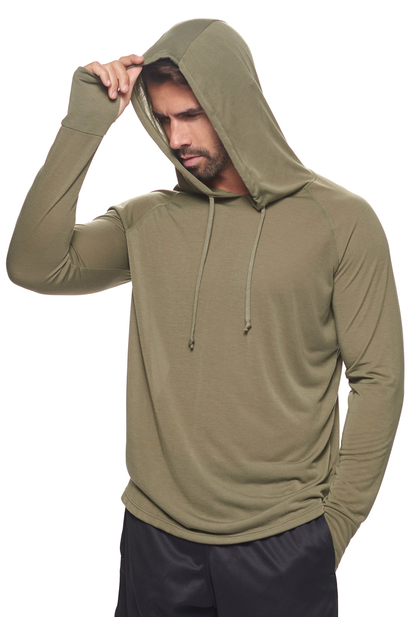 Expert Apparel Men's Hoodie Shirt Siro Soft Performance Active Lifestyle Top Made in USA in Olive Green Image 2#color_olive