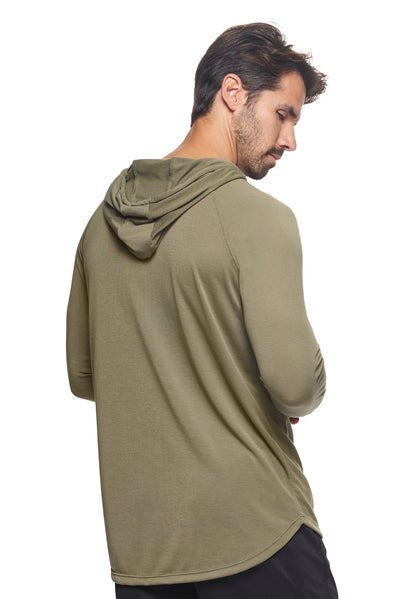 Expert Apparel Men's Hoodie Shirt Siro Soft Performance Active Lifestyle Top Made in USA in Olive Green Image 3#color_olive
