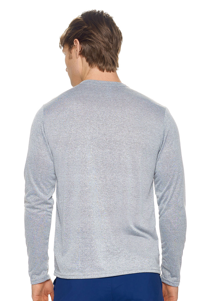 Expert Apparel Men's Natural Feel Jersey Long Sleeve Crewneck in Heather Gray Made in USA Image 3#color_heather-gray