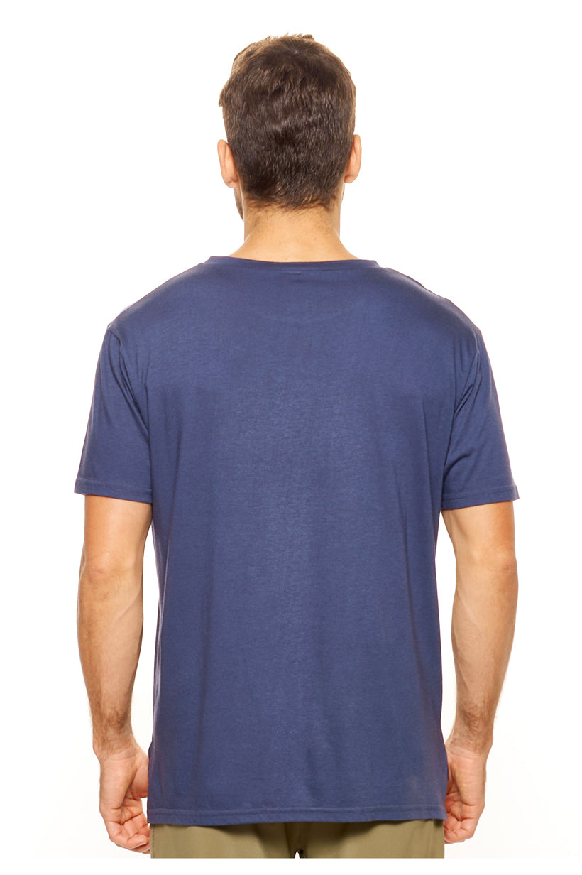 Expert Apparel Retail Men's Eco-Friendly Hemp Cotton Blank Hi Low Split Hem Tee in Graphite Gray Blue Image 3#color_graphite