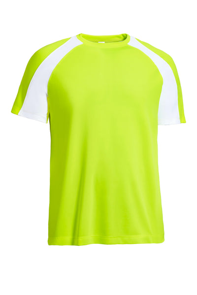 Expert Apparel Retail Men's Pk Max™ Freefall Colorblock Raglan Performance Tee Safety Yellow#color_safety-yellow