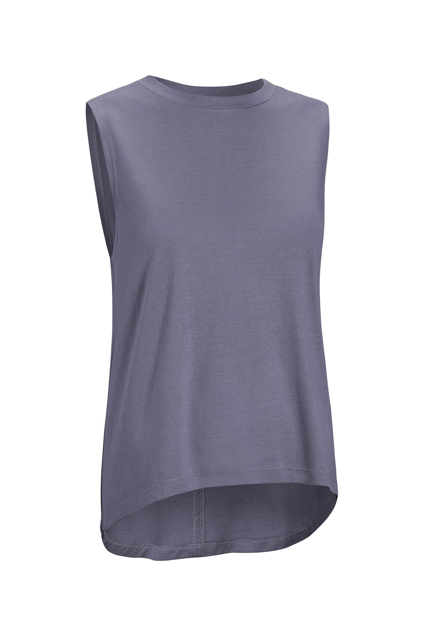 Expert Apparel Retail Women's Hemp Organic Cotton Slit Back Hi-Lo Muscle Tank in Graphite#color_graphite
