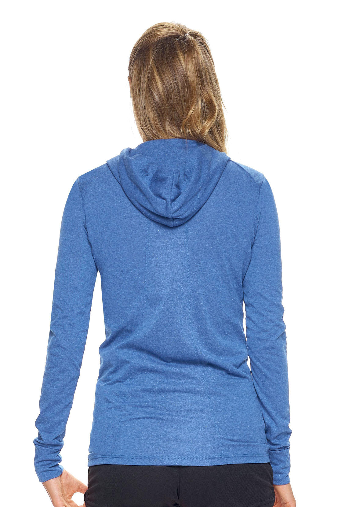 Expert Apparel Women's Hoodie Shirt Performance Made in USA in Dark Heather Royal Blue Image 3#color_dark-heather-royal