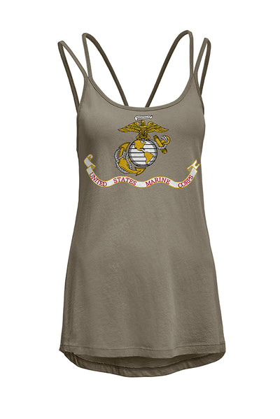Expert Apparel Marine Corps Logo Strappy Cami Tank Oliv#color_olive