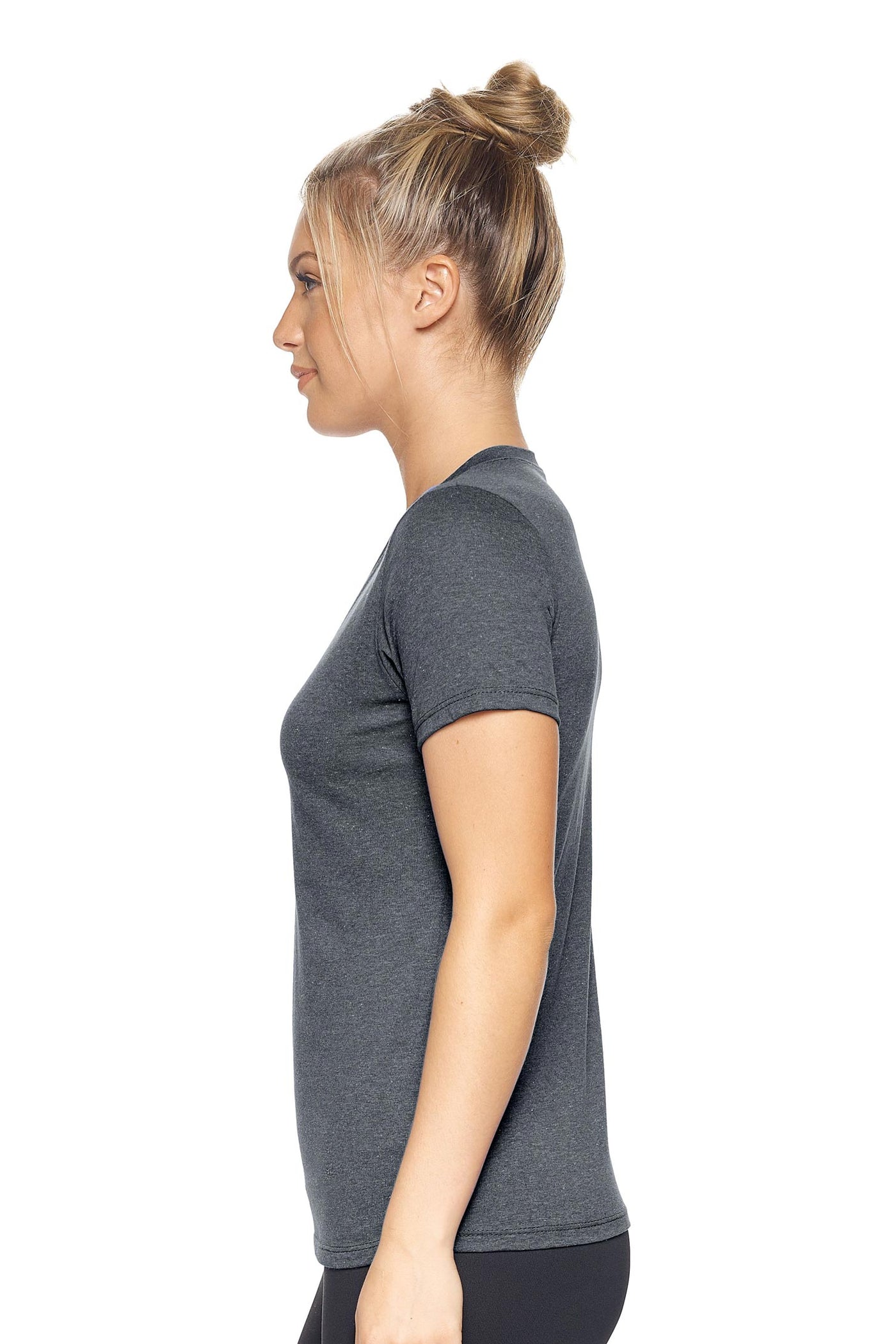 Expert Apparel Women's V-Neck Active Tee in Performance Dark Heather Charcoal Image 2#color_dark-heather-charcoal