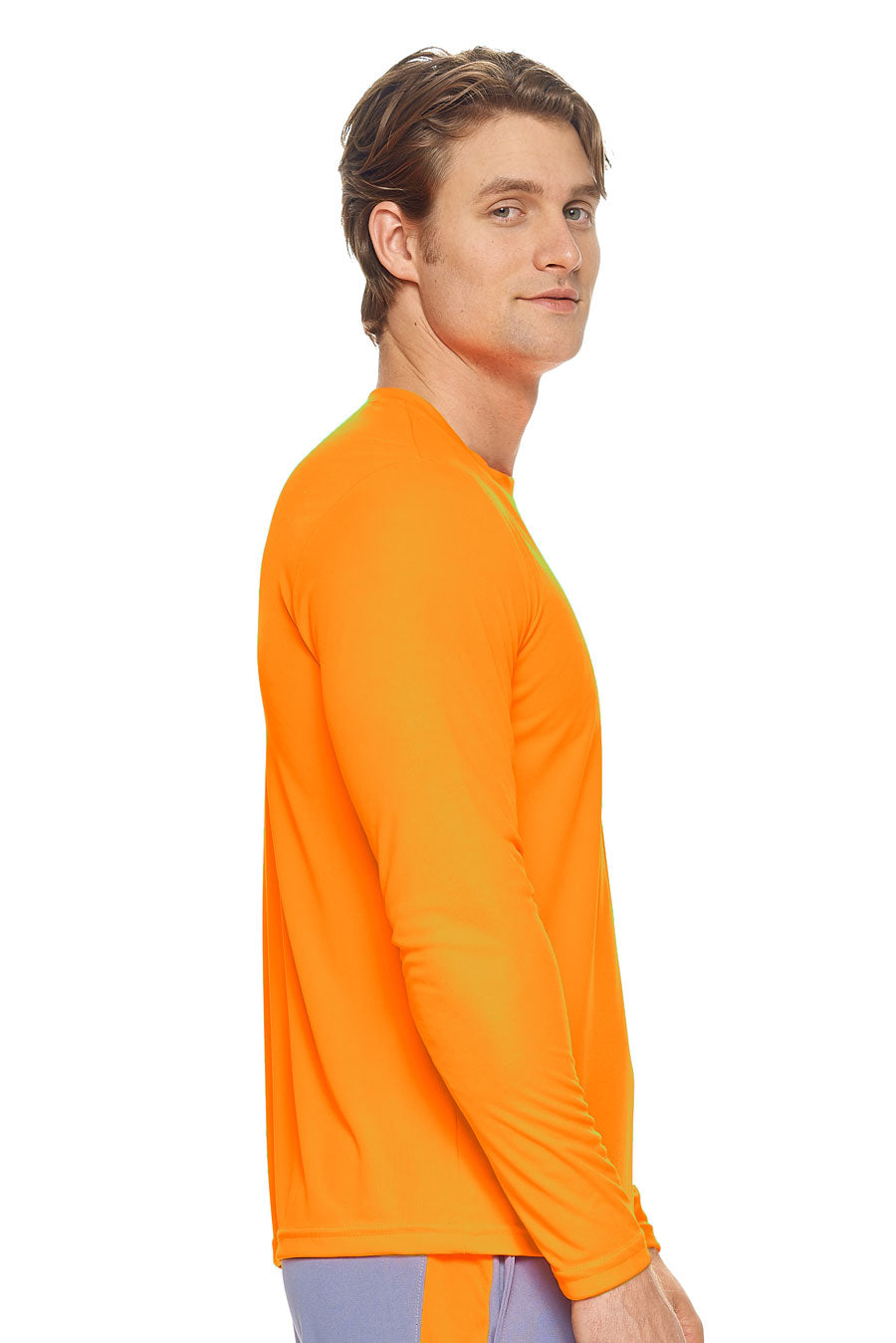 Expert Brand Apparel Made in USA Men's Sportswear Performance Fitness Crewneck Long Sleeve Drimax Tec Shirt Made in USA in safety orange image 2#color_safety-orange