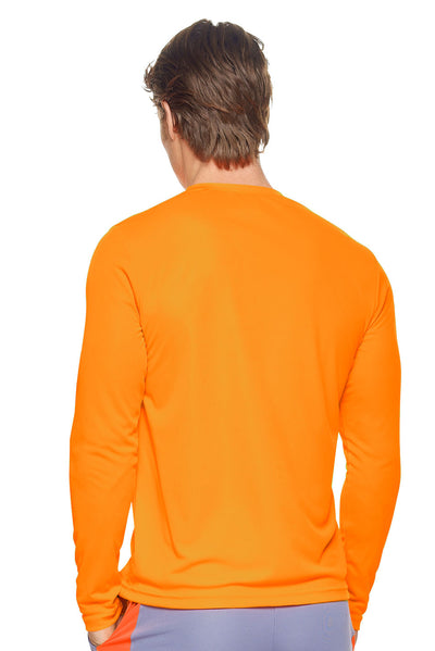 Expert Brand Apparel Made in USA Men's Sportswear Performance Fitness Crewneck Long Sleeve Drimax Tec Shirt Made in USA in safety orange image 3#color_safety-orange