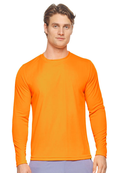 Expert Brand Apparel Made in USA Men's Sportswear Performance Fitness Crewneck Long Sleeve Drimax Tec Shirt Made in USA in safety orange#color_safety-orange