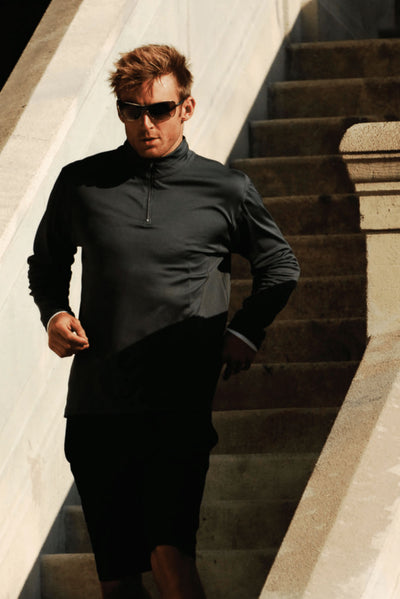 Expert Brand Apparel Made in USA Men's Quarter Zip Track Suit Pullover Top in black#color_black