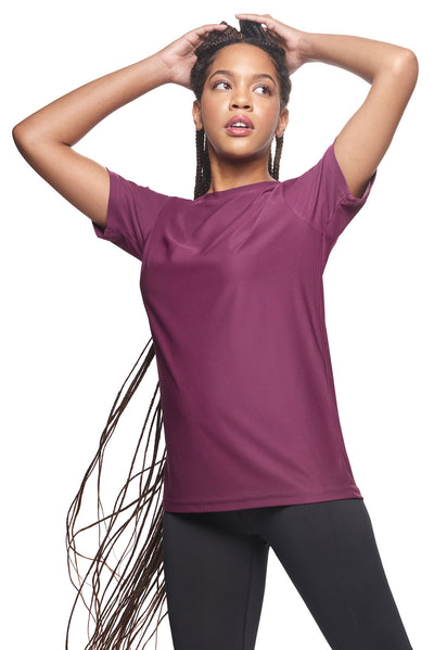 Expert Brand Apparel Made in USA Recycled Repreve Performance Tee Fitness Gym Merlot#color_merlot