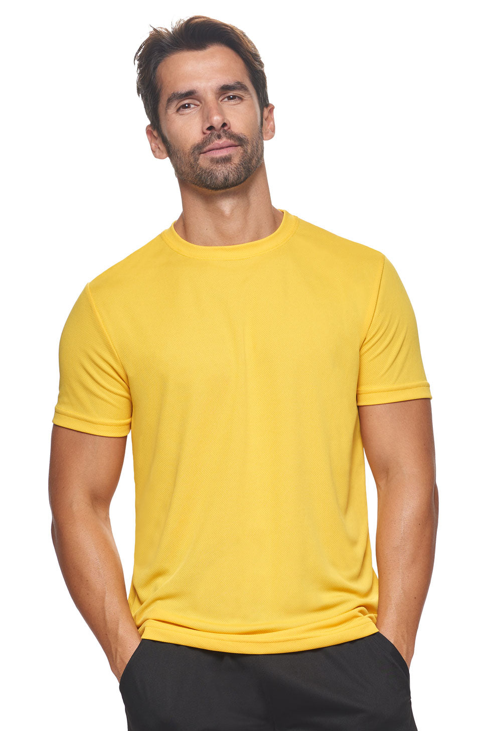 Expert Brand Apparel Made in USA Men's Unisex Oxymesh Crewneck Tec Tee Active Fitness in Gold#color_gold