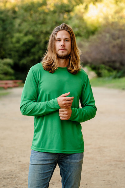 Expert Brand Apparel Men's Oxymesh Performance Long Sleeve Tec Tee Made in USA Kelly Green Image 4#color_kelly-green