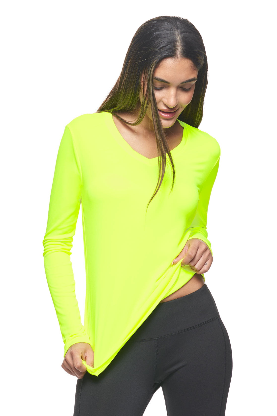 DriMax™ V-Neck Long Sleeve Tec Tee 🇺🇸 - Expert Brand Apparel#color_safety-yellow