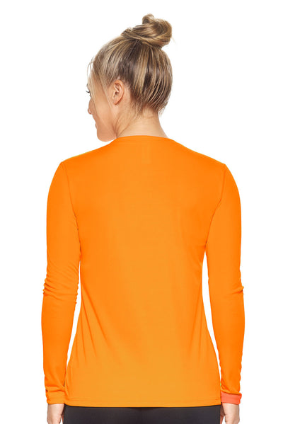 Expert Brand Apparel Womens Activewear Womens Sportswear Made in USA Long Sleeve Tec Tee Runners Tee V Neck safety orange image 3#color_safety-orange