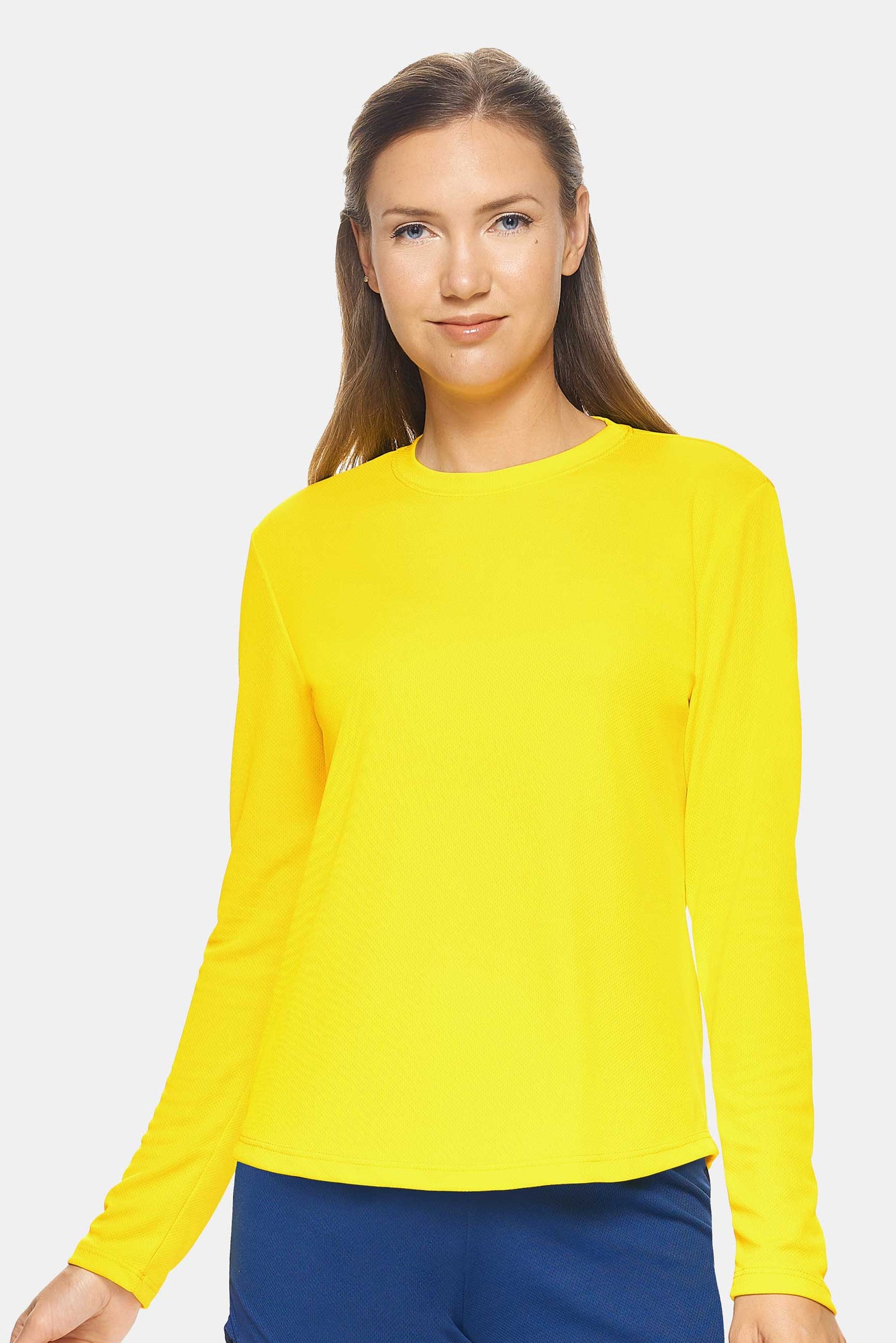 Expert Brand Apparel Women's Oxymesh Crewneck Long Sleeve Tech Tee Made in USA AJ301D Bright Yellow#color_bright-yellow