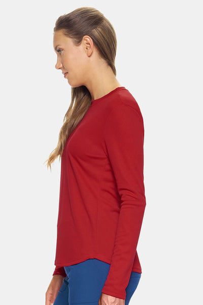 Expert Brand Apparel Women's Oxymesh Crewneck Long Sleeve Tech Tee Made in USA AJ301D True Red image 2#color_true-red