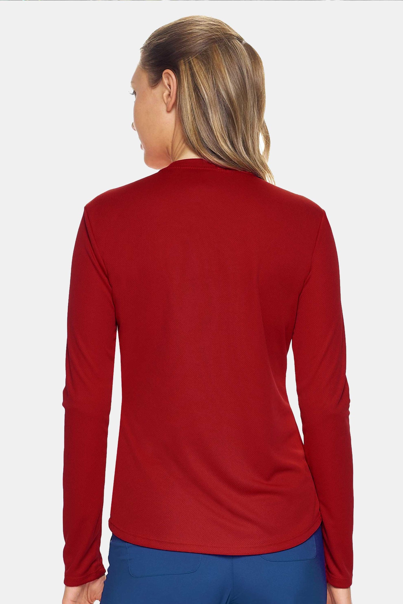Expert Brand Apparel Women's Oxymesh Crewneck Long Sleeve Tech Tee Made in USA AJ301D True Red image 3#color_true-red
