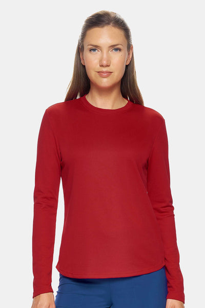 Expert Brand Apparel Women's Oxymesh Crewneck Long Sleeve Tech Tee Made in USA AJ301D True Red#color_true-red