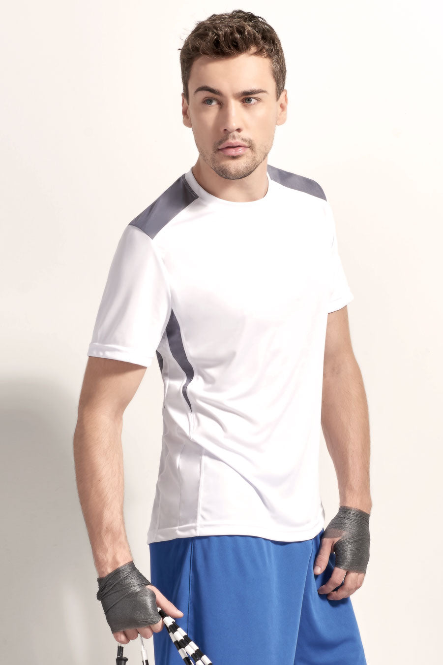 Expert Apparel Made in USA Men's Drimax Colorblock Fitness Gym Sport Tee image 2#color_white-steel