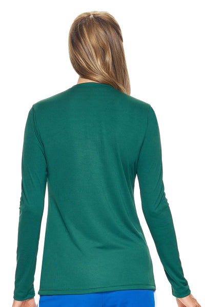 Expert Brand Retail Womens Activewear Womens Sportswear Made in USA Long Sleeve Tec Tee Runners Tee V Neck Forest Green 3#color_forest-green
