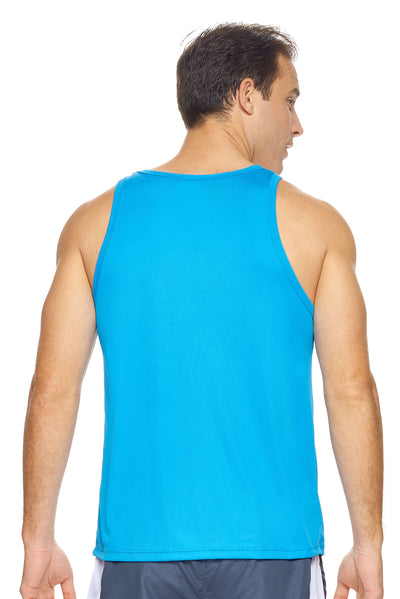 Expert Brand Retail Eco-Friendly Activewear Sportswear Men's pk MaX™ Endurance Sleeveless Tank Made in USA safety blue 3#color_safety-blue