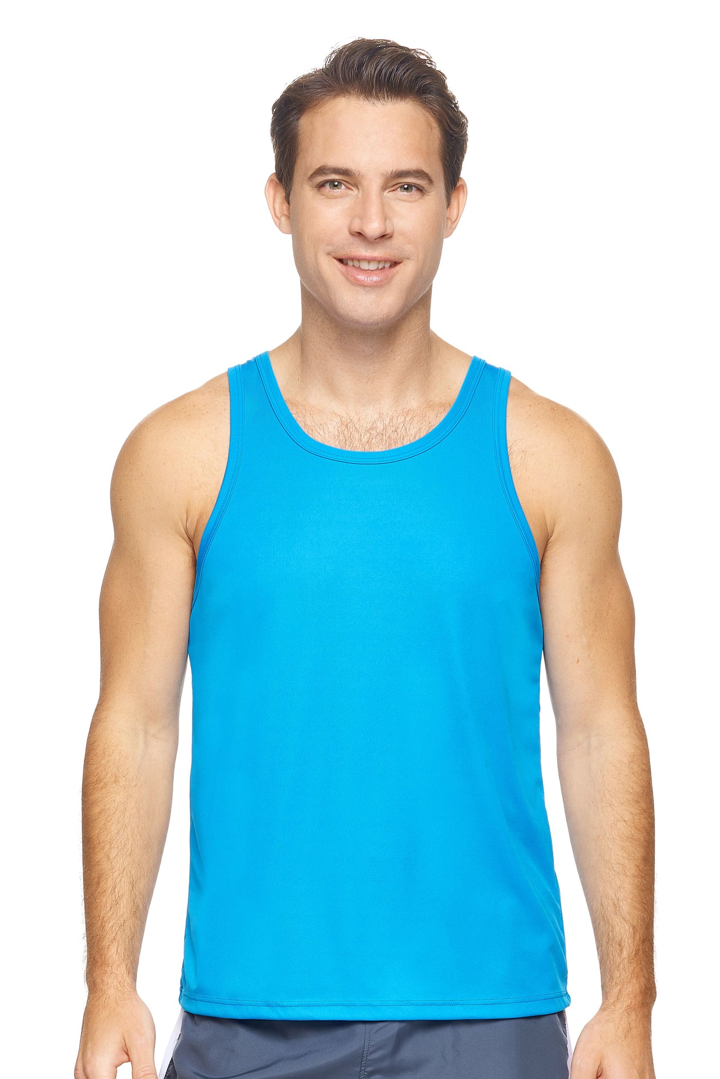 Expert Brand Retail Eco-Friendly Activewear Sportswear Men's pk MaX™ Endurance Sleeveless Tank Made in USA safety blue#color_safety-blue