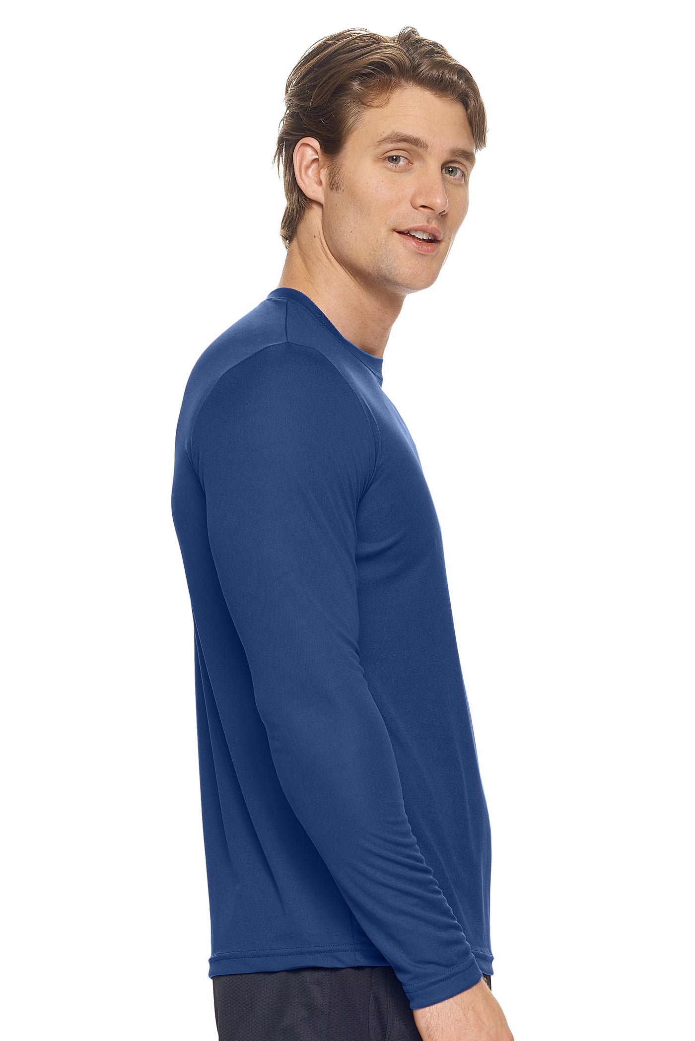 Expert Brand Retail Activewear Men's Sportswear Performance Fitness Crewneck Long Sleeve Tec Shirt Made in USA in navy 2#color_navy