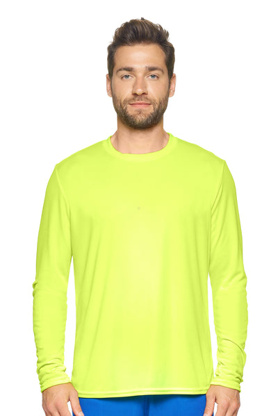 Expert Brand Retail Activewear Men's Sportswear Performance Fitness Crewneck Long Sleeve Tec Shirt Made in USA in safety yellow#color_safety-yellow