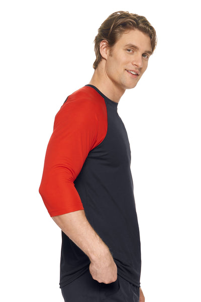 Expert Brand Men's pk MaX™ ¾ Raglan Sleeve Outfitter Crewneck in Black and Red image 2#color_black-red