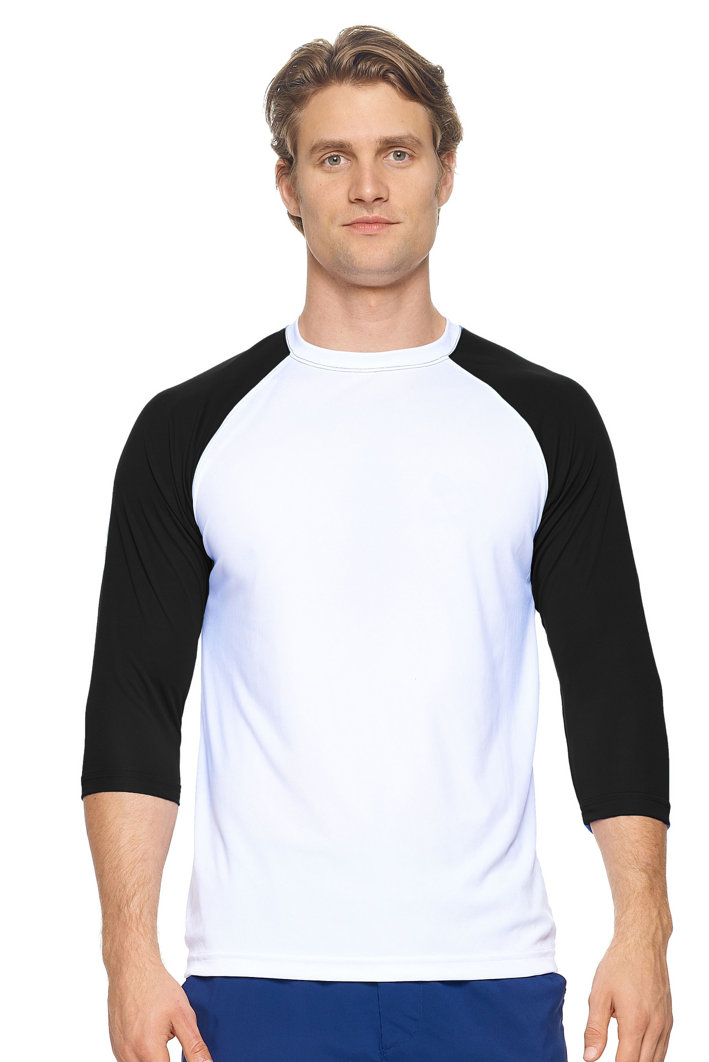 Expert Brand Men's pk MaX™ ¾ Raglan Sleeve Outfitter Crewneck in White and Black#color_white-black