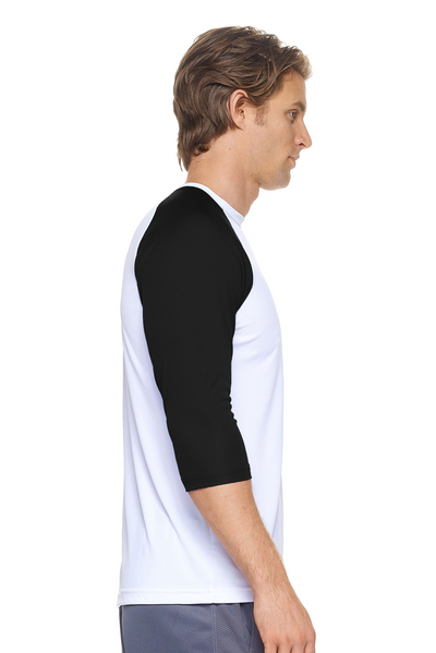 Expert Brand Men's pk MaX™ ¾ Raglan Sleeve Outfitter Crewneck in White and Black Image 2#color_white-black