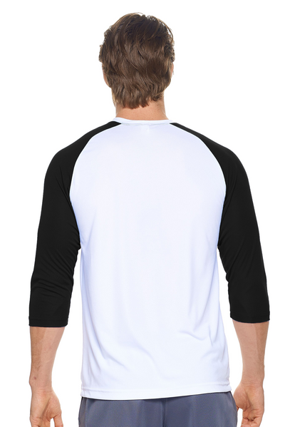Expert Brand Men's pk MaX™ ¾ Raglan Sleeve Outfitter Crewneck in White and Black Image 3#color_white-black