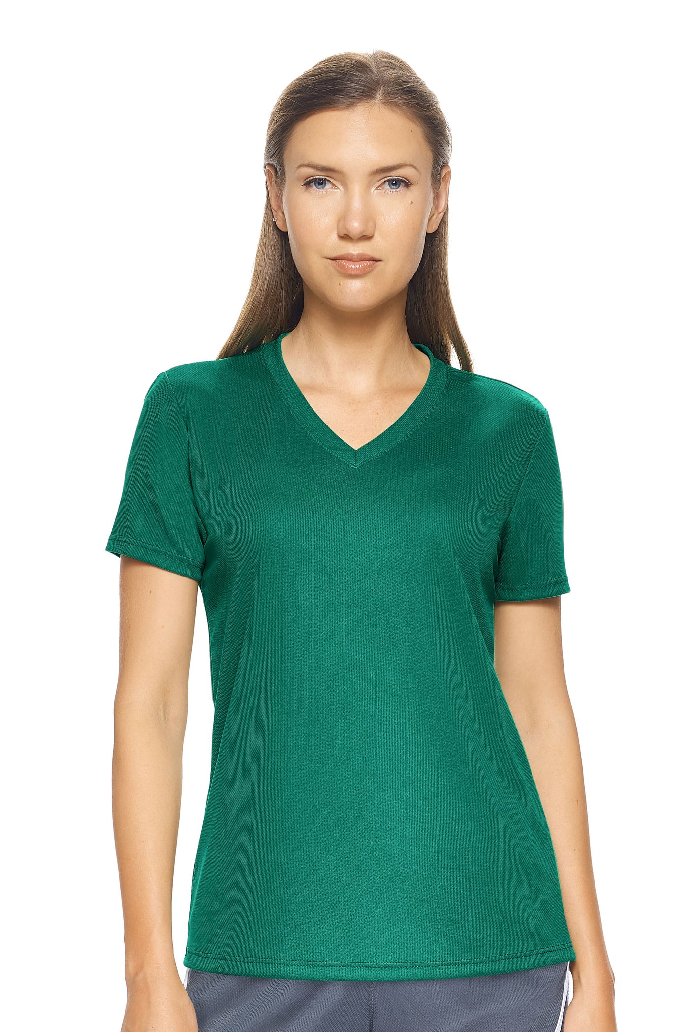 Expert Brand Retail Made in USA Sportswear Activewear Women's Short Sleeve V-neck Tec Tee Oxymesh forest green#color_forest-green
