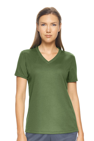 Expert Brand Retail Made in USA Sportswear Activewear Women's Short Sleeve V-neck Tec Tee Oxymesh Military green#color_military-green