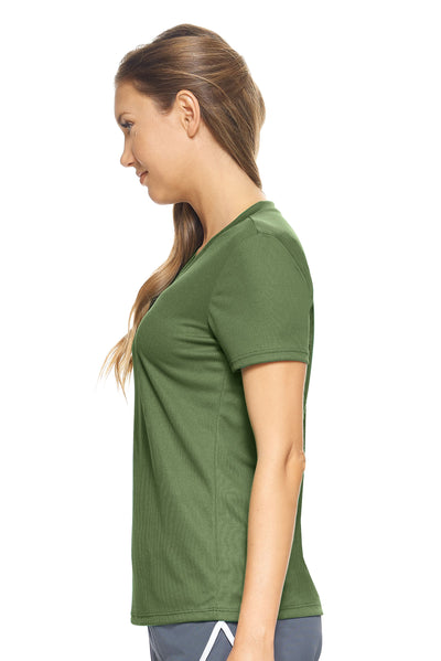 Expert Brand Retail Made in USA Sportswear Activewear Women's Short Sleeve V-neck Tec Tee Oxymesh Military green 2#color_military-green