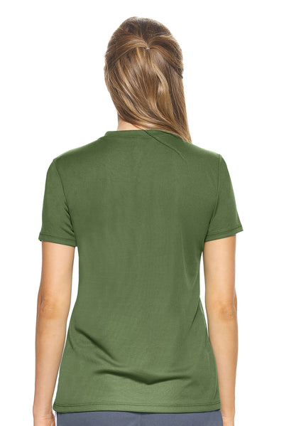 Expert Brand Retail Made in USA Sportswear Activewear Women's Short Sleeve V-neck Tec Tee Oxymesh Military green 3#color_military-green