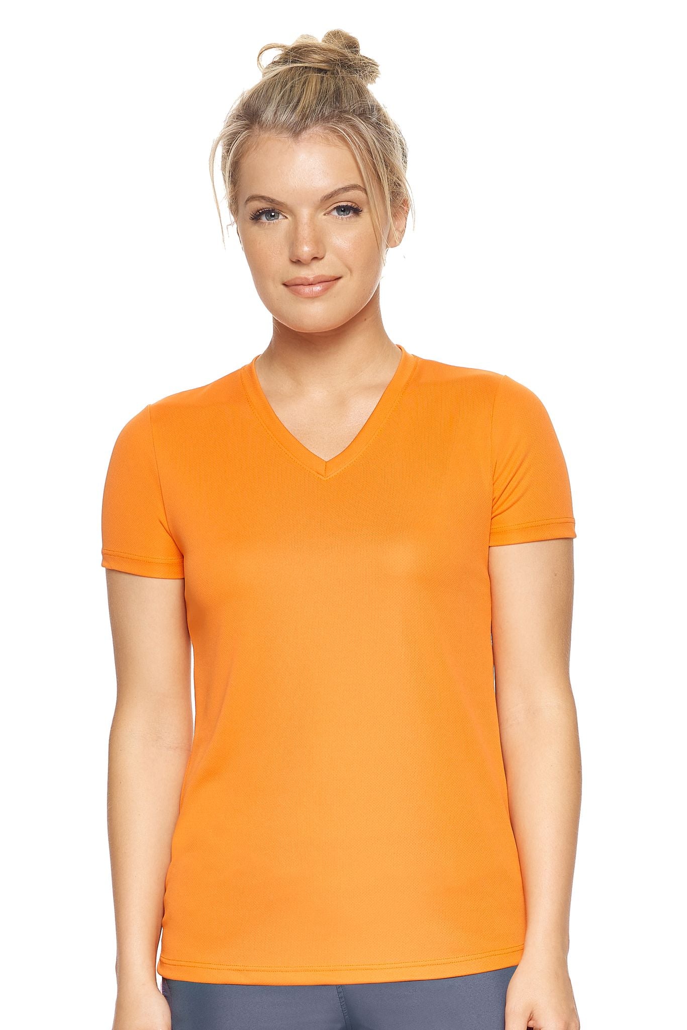 Expert Brand Retail Made in USA Sportswear Activewear Women's Short Sleeve V-neck Tec Tee Oxymesh orange#color_orange