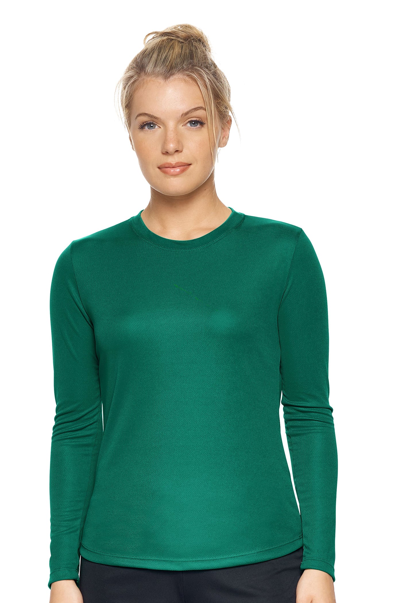 Expert Brand Retail Women's Long Sleeve Crewneck Tec Tee Made in USA Oxymesh forest green#color_forest-green