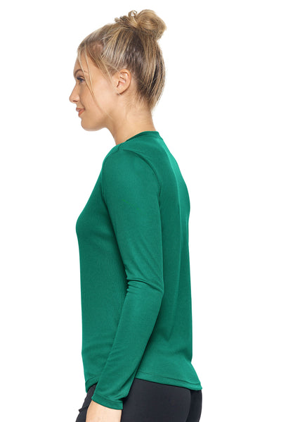 Expert Brand Retail Women's Long Sleeve Crewneck Tec Tee Made in USA Oxymesh forest green 2#color_forest-green