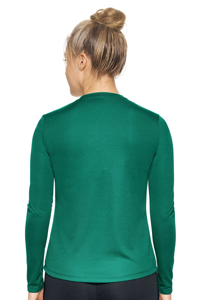 Expert Brand Retail Women's Long Sleeve Crewneck Tec Tee Made in USA Oxymesh forest green 3#color_forest-green