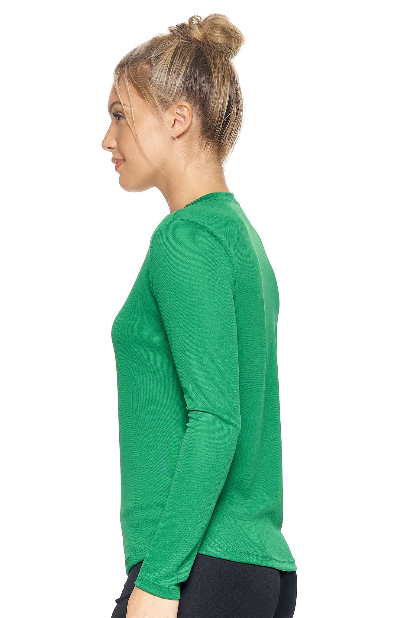 Expert Brand Retail Women's Long Sleeve Crewneck Tec Tee Made in USA Oxymesh kelly green 2#color_kelly-green