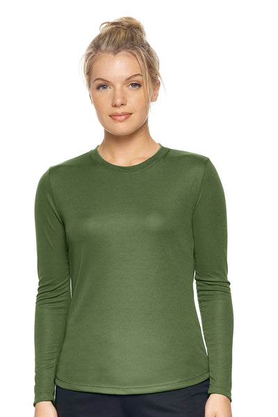 Expert Brand Retail Women's Long Sleeve Crewneck Tec Tee Made in USA Oxymesh military green#color_military-green