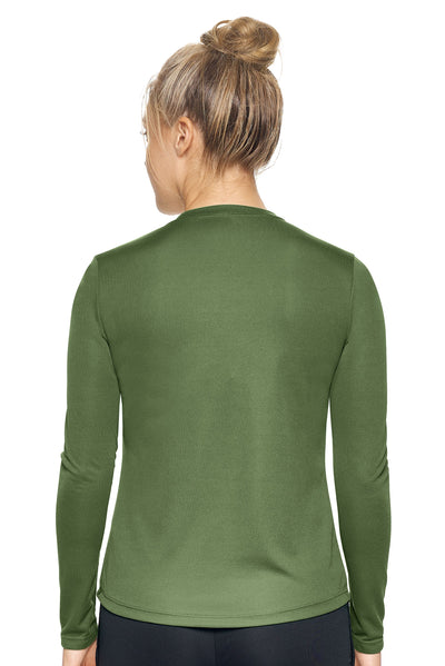 Expert Brand Retail Women's Long Sleeve Crewneck Tec Tee Made in USA Oxymesh military green 3#color_military-green